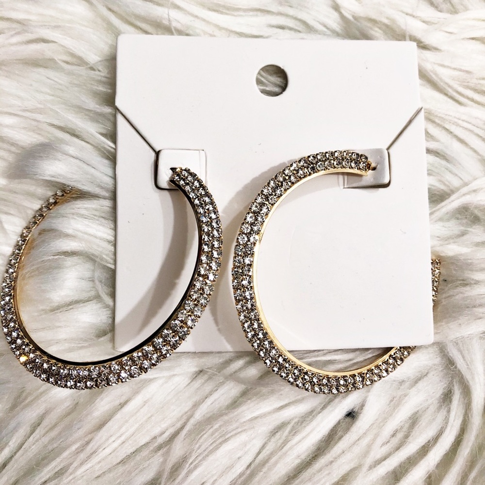 Rhinestone gold tone hoops